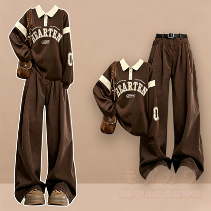Zweiteiliges Set: Sweatshirt mit Vintage-Buchstabenprint, weite Hose und passendes Sweatshirt mit Print. - Satz - XL - image 1