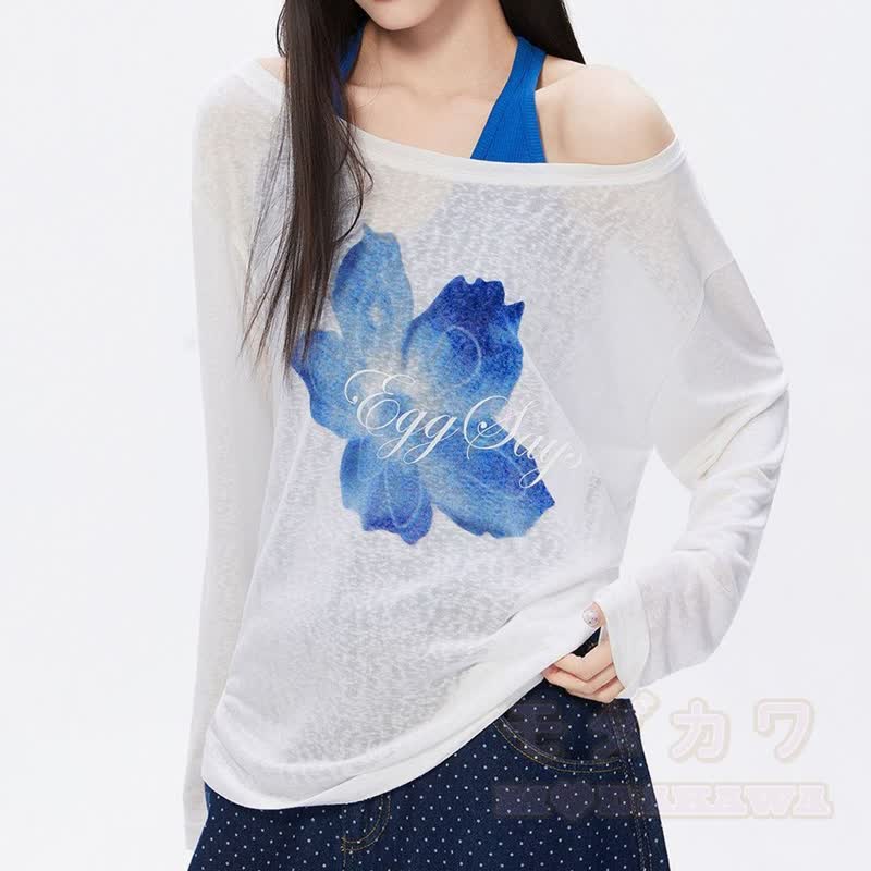 Zweiteiliges Set: Langarmshirt mit Y2K Blumenmuster und karierte Cargohose mit Gürtel - Spitze - XL - image 2