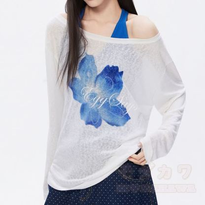 Zweiteiliges Set: Langarmshirt mit Y2K Blumenmuster und karierte Cargohose mit Gürtel - Spitze - XL - image 2