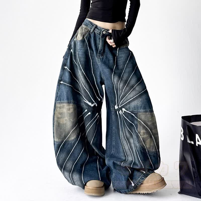 Vintage Camo-Jeans im Unisex-Streetwear-Stil mit lockerem Schlag - Blau - XL - image 1