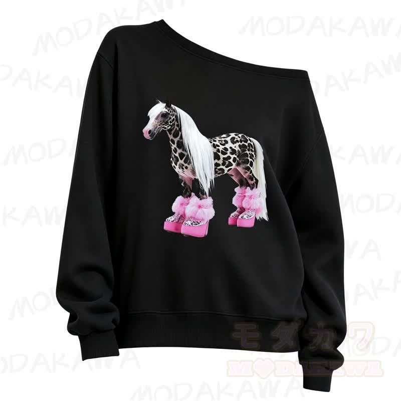 Zweiteiliges Set aus Sweatshirt mit Y2K Pferdeprint, schulterfreiem Oberteil und Hose mit Kordelzug - Spitze - 3XL - image 2