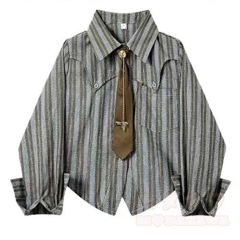 Zweiteiliges Set aus gestreiftem Vintage-Hemd und gewaschener, weit geschnittener Jeans. - Spitze - 3XL - image 4