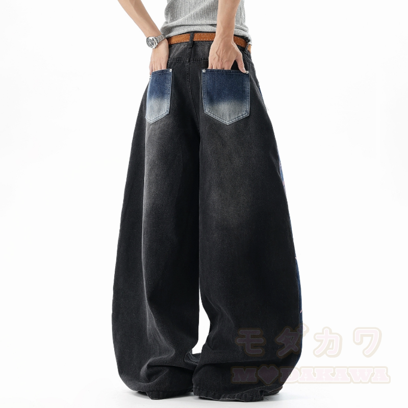 Vintage-Graphic-Spleiß-Unisex-Streetwear-Schlaghose aus Denim, locker geschnitten - image 7