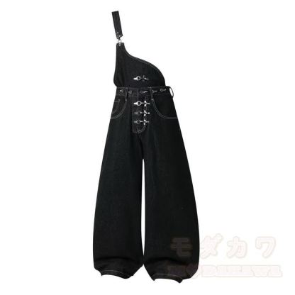 Vintage Unisex-Jeans mit abnehmbarem Riemen, schwarz, locker geschnitten - image 2