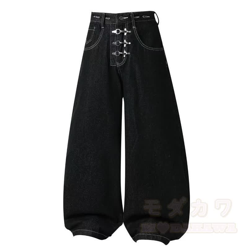 Vintage Unisex-Jeans mit abnehmbarem Riemen, schwarz, locker geschnitten - Schwarz - 3XL - image 3