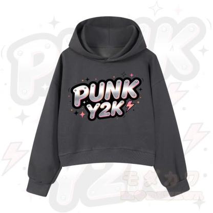 MODAKAWA PUNK Y2K Lightning Graphic Cropped Cotton Hoodie - Dunkelgrau - 3XL - image 1