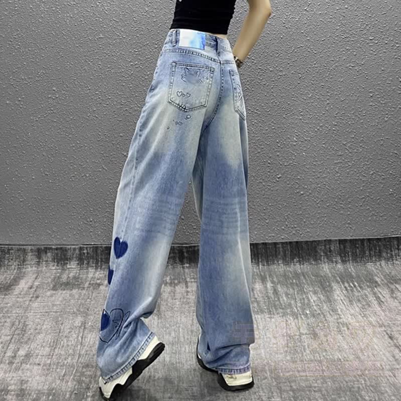 Vintage-Strickoberteil mit langen Ärmeln, Jeans mit Herz- und Blumenstickerei, zweiteiliges Set - image 8