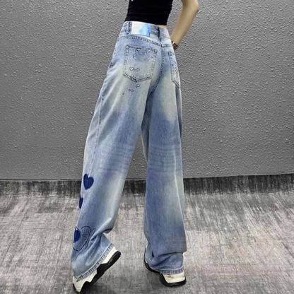 Vintage-Strickoberteil mit langen Ärmeln, Jeans mit Herz- und Blumenstickerei, zweiteiliges Set - image 8