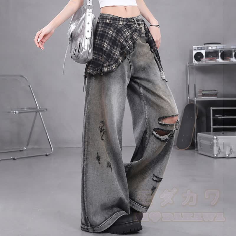 Zweiteiliges Set: Langärmliges Oberteil mit Schmetterlingsprint im Y2K Gothic-Stil, dazu zerrissene Jeans. - Hose - 2XL - image 5