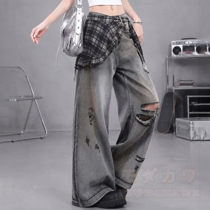 Zweiteiliges Set: Langärmliges Oberteil mit Schmetterlingsprint im Y2K Gothic-Stil, dazu zerrissene Jeans. - Hose - 2XL - image 5