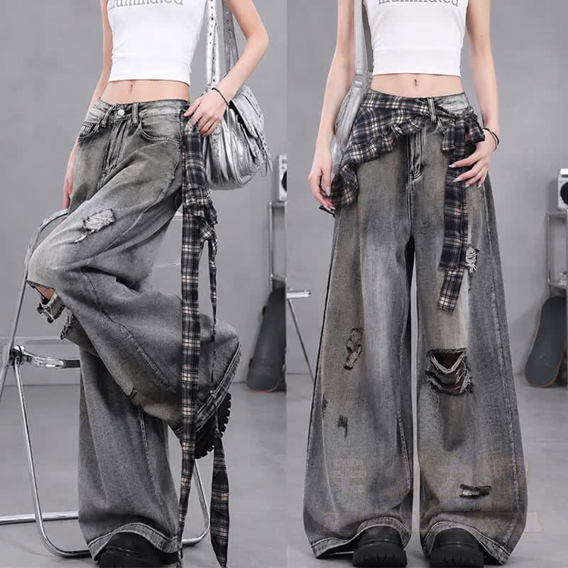 Zweiteiliges Set: Langärmliges Oberteil mit Schmetterlingsprint im Y2K Gothic-Stil, dazu zerrissene Jeans. - image 6
