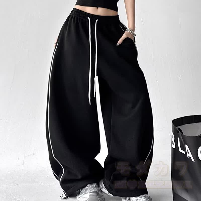 Zweiteiliges Set aus Sweatshirt mit Y2K Pferdeprint, schulterfreiem Oberteil und Hose mit Kordelzug - Schwarze Hose - 3XL - image 5