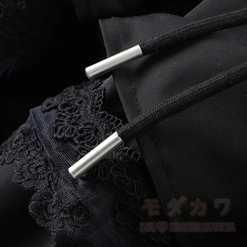 Y2K Punk Cropped Hoodie und Lace Ruffle Layered Pants Zweiteiliges Set - image 7