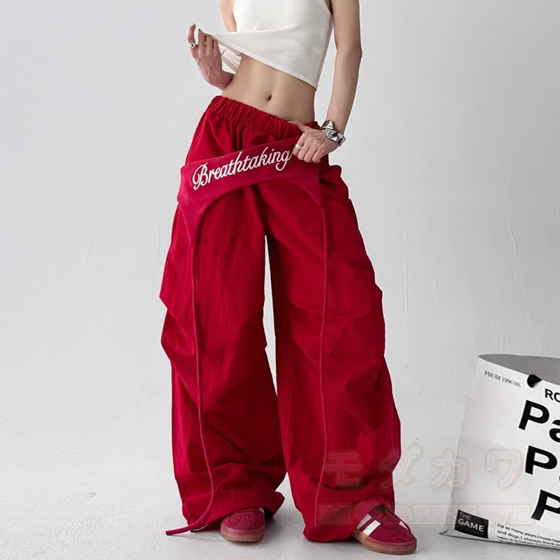 Zweiteiliges Set aus kurzem Hoodie mit Vintage-Katzenprint und weit geschnittener Hose. - Rote Hose - 3XL - image 5
