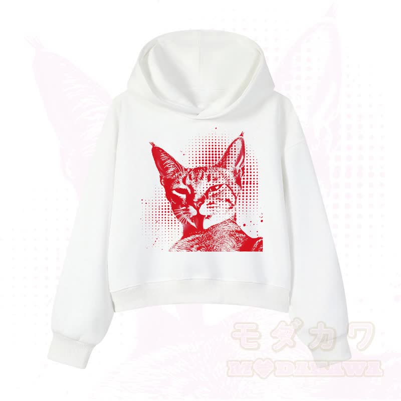Zweiteiliges Set aus kurzem Hoodie mit Vintage-Katzenprint und weit geschnittener Hose. - Spitze - 3XL - image 2