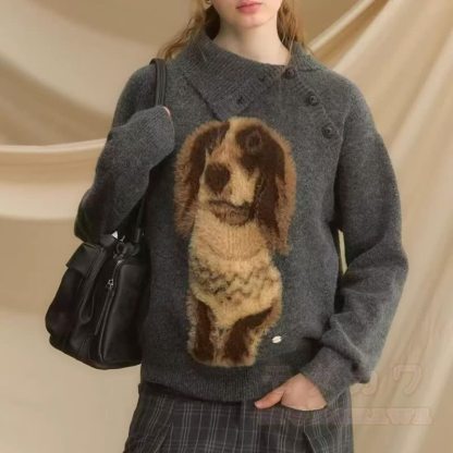 Zweiteiliges Set: Strickpullover mit Hundestickerei und weite Hose - Spitze - 3XL - image 2