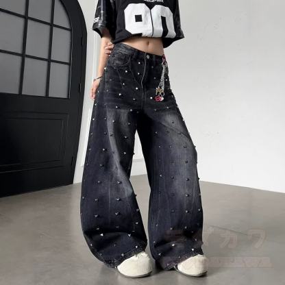 Vintage-Jeans mit gewaschenem, genietetem und genietetem Dekor - image 2