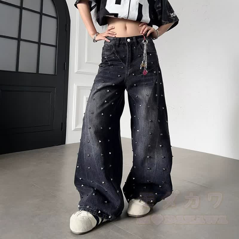 Vintage-Jeans mit gewaschenem, genietetem und genietetem Dekor - image 3