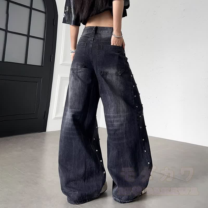 Vintage-Jeans mit gewaschenem, genietetem und genietetem Dekor - image 4