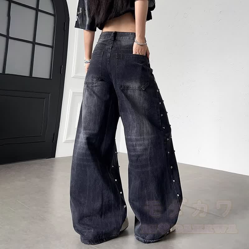 Vintage-Jeans mit gewaschenem, genietetem und genietetem Dekor - image 4