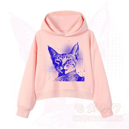 MODAKAWA Vintage Kapuzenpullover mit Katzenprint, kurz geschnitten   - Rosa - 3XL - image 3