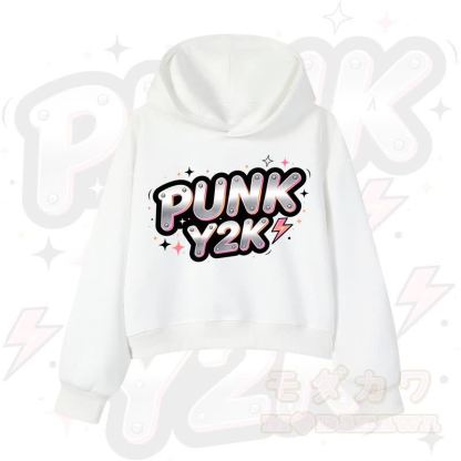 MODAKAWA PUNK Y2K Lightning Graphic Cropped Cotton Hoodie - Weiß - 3XL - image 4