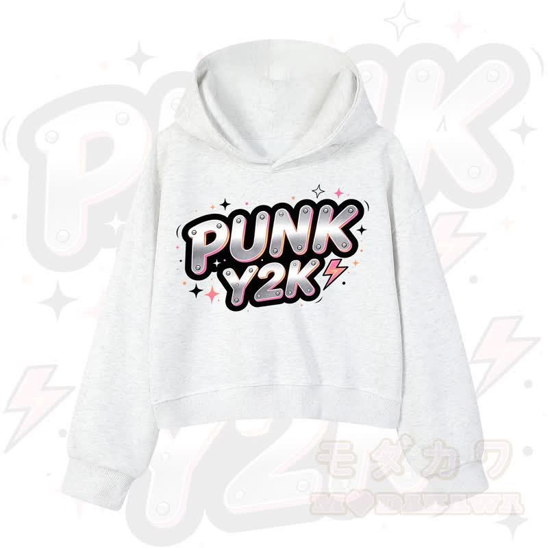 MODAKAWA PUNK Y2K Lightning Graphic Cropped Cotton Hoodie - Hellgrau - 3XL - image 8