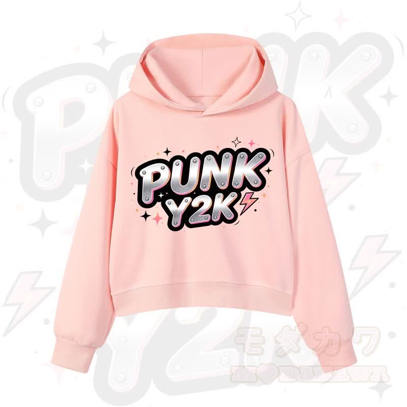 MODAKAWA PUNK Y2K Lightning Graphic Cropped Cotton Hoodie - Rosa - 3XL - image 5