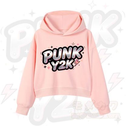 MODAKAWA PUNK Y2K Lightning Graphic Cropped Cotton Hoodie - Rosa - 3XL - image 5