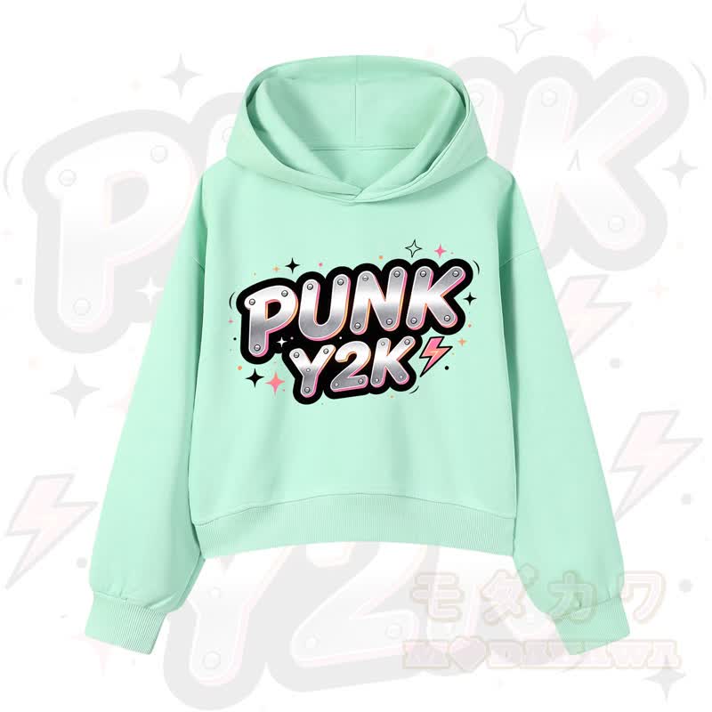MODAKAWA PUNK Y2K Lightning Graphic Cropped Cotton Hoodie - Grün - 3XL - image 3