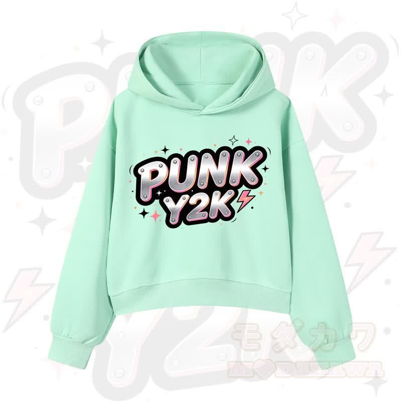 MODAKAWA PUNK Y2K Lightning Graphic Cropped Cotton Hoodie - Grün - 3XL - image 3