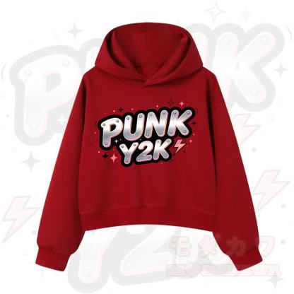 MODAKAWA PUNK Y2K Lightning Graphic Cropped Cotton Hoodie - Rot - 3XL - image 11