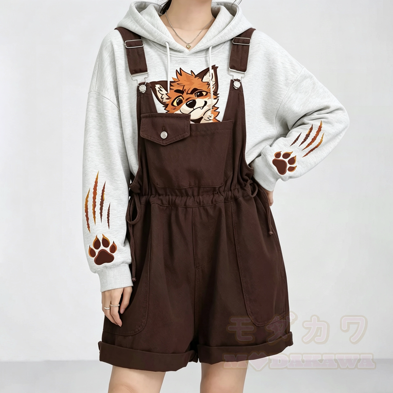 Niedliches Set aus Kapuzenpullover und Shorts mit Fuchsprint, braun, zweiteilig - image 1