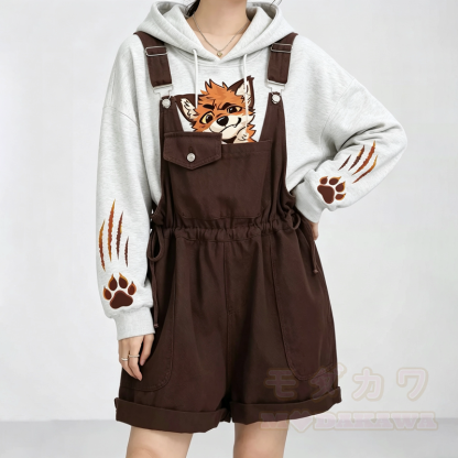 Niedliches Set aus Kapuzenpullover und Shorts mit Fuchsprint, braun, zweiteilig - image 1