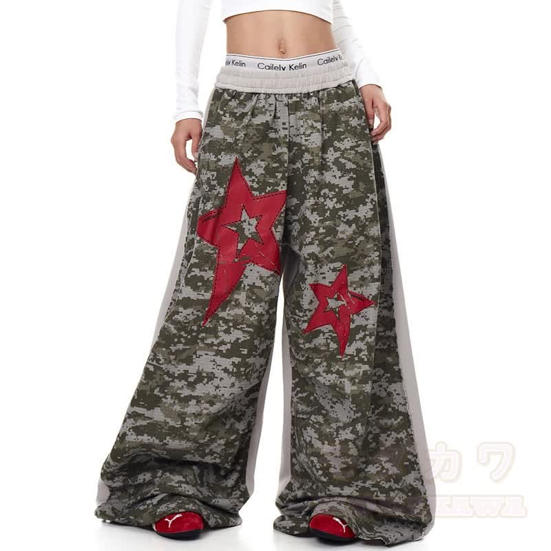 Y2K Camo Star Patch Wide Leg Pants with Plush Waist Belt - Hose - One Size - image 2
