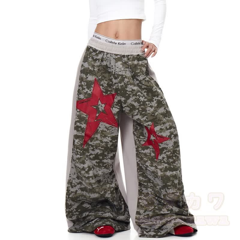 Y2K Camo Star Patch Wide Leg Pants with Plush Waist Belt - image 3