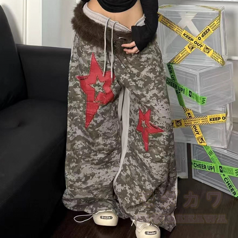 Y2K Camo Star Patch Wide Leg Pants with Plush Waist Belt - image 7