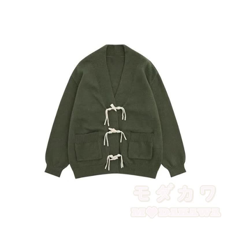 Dreiteiliges Set: Strickjacke mit Knöpfen, gestreiftes Hemd, langer Rock - Strickjacke - XL - image 3