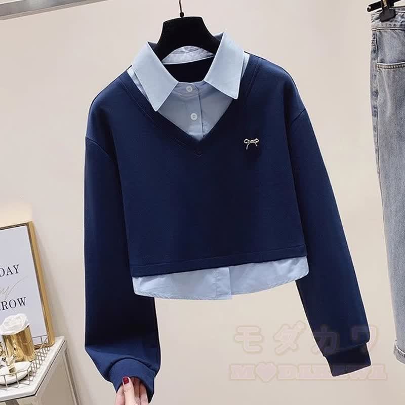 Zweiteiliges Set aus Polo-Sweatshirt im Preppy-Stil und Cargohose aus Denim mit Farbverlauf - Blaues Oberteil - XL - image 4