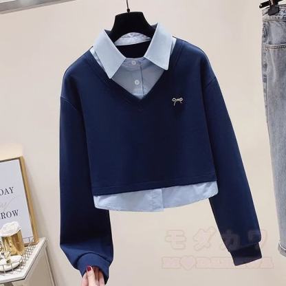 Zweiteiliges Set aus Polo-Sweatshirt im Preppy-Stil und Cargohose aus Denim mit Farbverlauf - Blaues Oberteil - XL - image 4