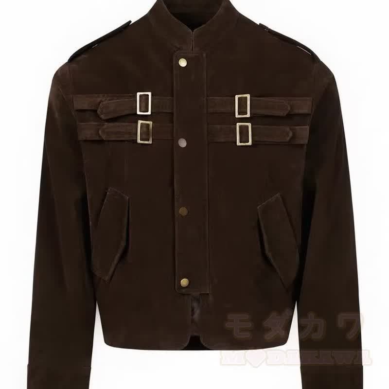 Vintage-Jacke mit Stehkragen aus Kunstwildleder und Schnallendekor, kurz geschnitten - Braun - 2XL - image 5