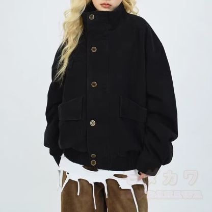 Vintage Stehkragen-Cago-Jacke (locker geschnitten) - Schwarz - 2XL - image 5