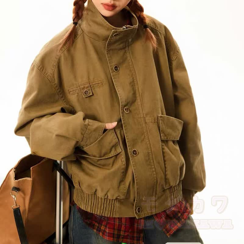 Vintage Stehkragen-Cago-Jacke (locker geschnitten) - Kaffee - 2XL - image 4