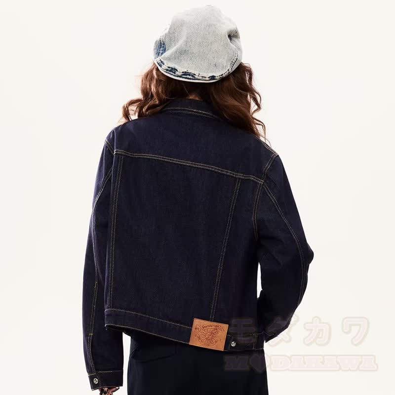 Vintage Jeansjacke mit Stehkragen, lockerer Passform und kurzem Schnitt - image 5