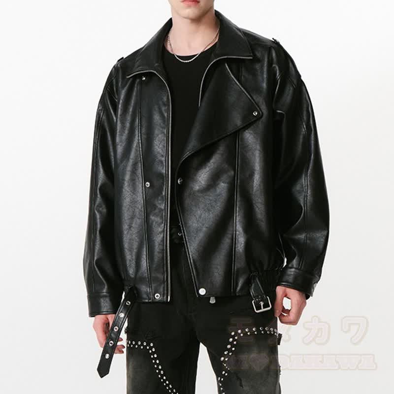 Vintage-Jacke aus Kunstleder mit asymmetrischem Revers, Reißverschluss und lockerem Schnitt - image 4