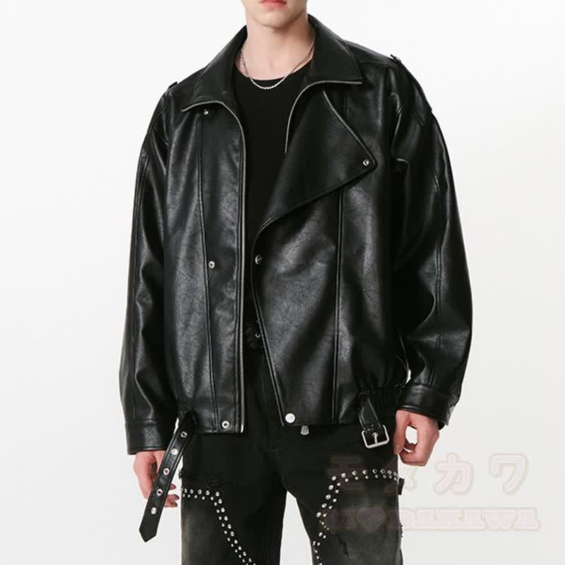 Vintage-Jacke aus Kunstleder mit asymmetrischem Revers, Reißverschluss und lockerem Schnitt - image 4