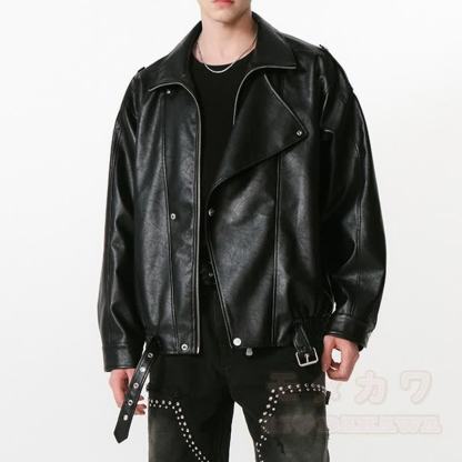 Vintage-Jacke aus Kunstleder mit asymmetrischem Revers, Reißverschluss und lockerem Schnitt - image 4