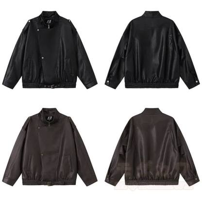 Vintage-Jacke aus Kunstleder mit asymmetrischem Revers, Reißverschluss und lockerem Schnitt - image 3