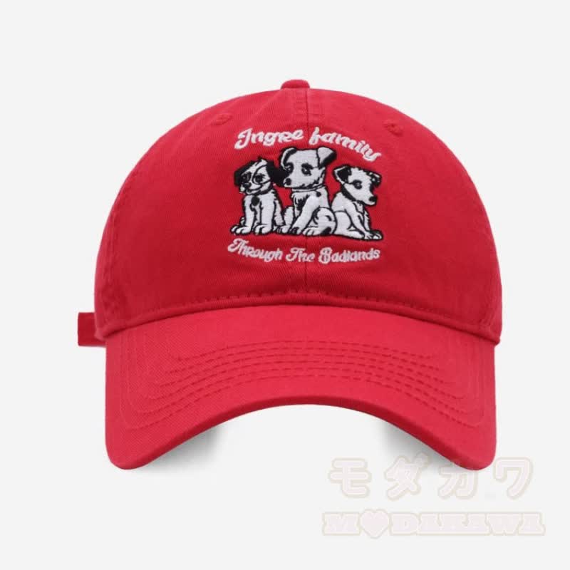 Kawaii Welpen-Stickerei, verstellbare Baseballkappe - Rot - One Size - image 5