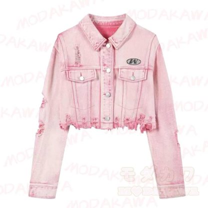 Vintage-Jeansjacke in Pink mit Used-Look und kurzem Schnitt - Rosa - XL - image 1